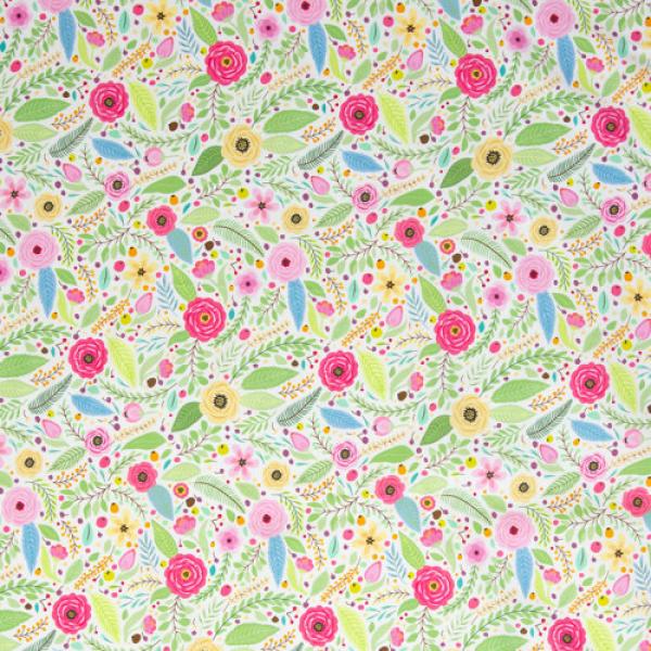 Baumwoll Druck Blüten und Blätter auf Weiß von Happy Easter by Swafing 